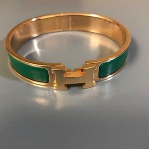 Unisex HERMES clic clac H green/rose gold bangle